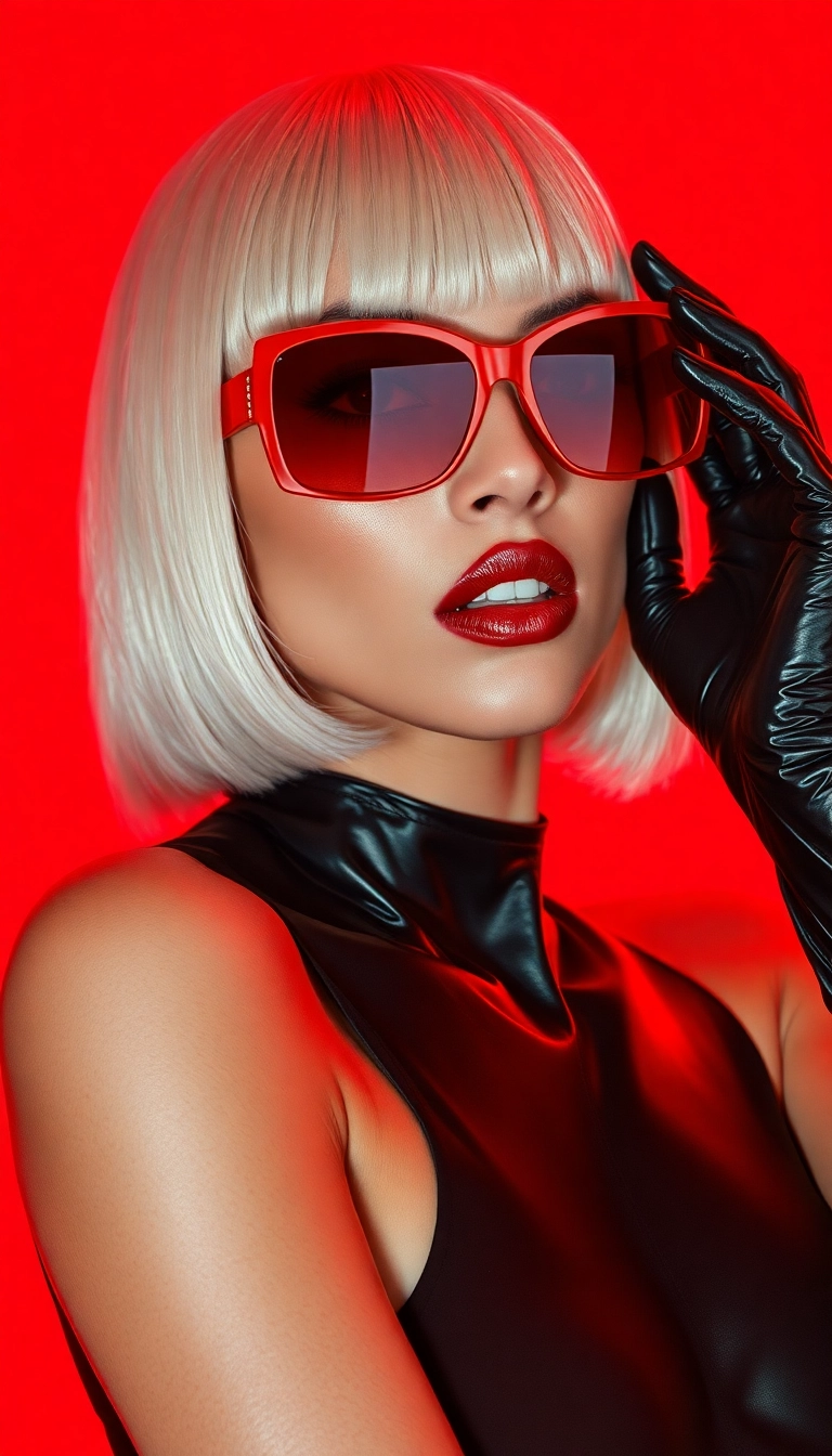 HD iPhone Y2K Woman Fashion Model in Black and Red Elegant Wallpaper